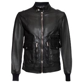 DOLCE & GABBANA, Green leather biker jacket Green