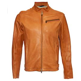 Kenzo-KENZO, Orange leather biker jacket-Brown,Orange