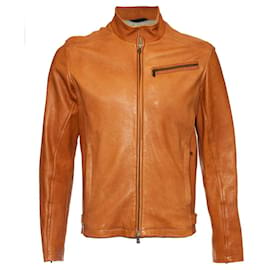 Kenzo-KENZO, Jaqueta biker de couro laranja-Marrom,Laranja