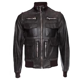 Dolce & Gabbana-DOLCE & GABBANA, Brown leather jacket with detachable sleeves.-Brown