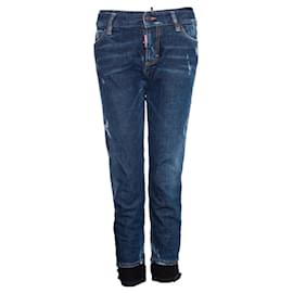 Dsquared2-Dsquared2, jeans azules con ribete de encaje.-Azul