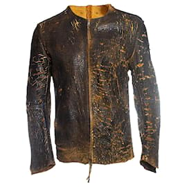 Autre Marque-Un solo mondo, distressed leather jacket-Brown,Yellow