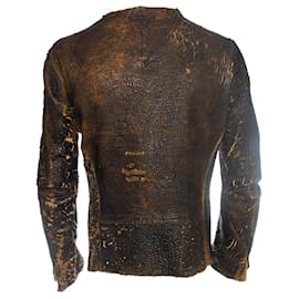 Autre Marque-Un solo mondo, distressed leather jacket-Brown,Yellow