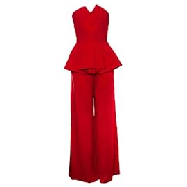 Roland Mouret-Roland Mouret, Red strapless peplum jumpsuit-Red