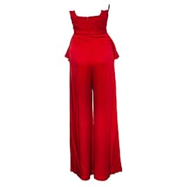 Roland Mouret-Roland Mouret, Red strapless peplum jumpsuit-Red