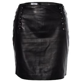 Gianni Versace-Gianni Versace, leather skirt with medusa pins-Black