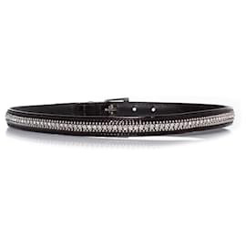 Gianni Versace-Gianni Versace, patent leather belt with rhinestones-Brown