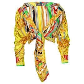 Gianni Versace-Gianni Versace Couture, Blusa de seda con hombros descubiertos-Multicolor