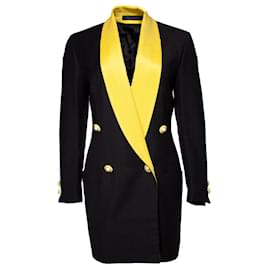 Gianni Versace-Gianni Versace Couture, Maxi blazer à col jaune-Noir