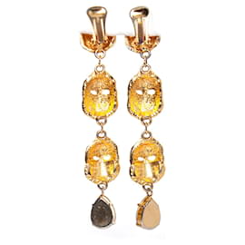 Gianni Versace-Gianni Versace, Theatre drop clip earrings-Golden