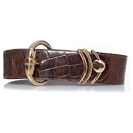 Gianni Versace-Gianni Versace, Cinturón de piel con estampado de cocodrilo marrón-Castaño
