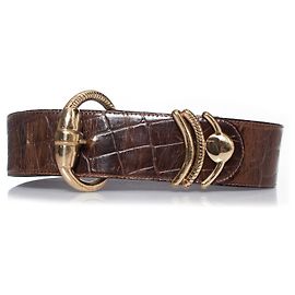 Gianni Versace, Cinto de couro estampado em crocodilo marrom Marrom