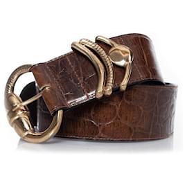 Gianni Versace-Gianni Versace, Cinturón de piel con estampado de cocodrilo marrón-Castaño