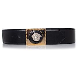 Gianni Versace-Gianni Versace, black leather belt with medusa buckle-Black