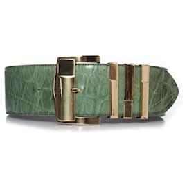 Gianni Versace-Gianni Versace, Cinturón de piel con estampado de cocodrilo verde-Verde