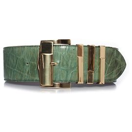 Gianni Versace, Cinto de couro estampado em crocodilo verde Verde