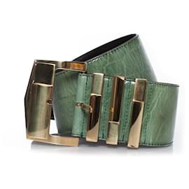 Gianni Versace-Gianni Versace, Green croc stamped leather waist belt-Green