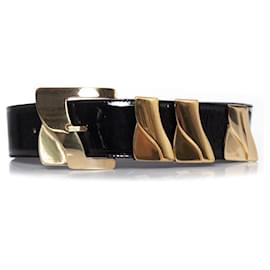 Gianni Versace-Gianni Versace, black patent leather waist belt-Black