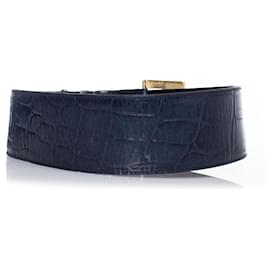 Gianni Versace-Gianni Versace, Cinturón de piel con estampado de cocodrilo azul-Azul