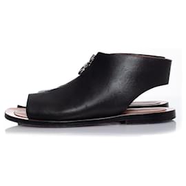 Céline-Celine, Black leather zip up sandals-Black