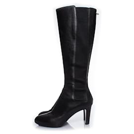 Sergio Rossi-sergio rossi, Black leather stretch boots-Black