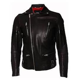 Diesel-DIESEL, Black leather jacket with star on the back in size M.-Black