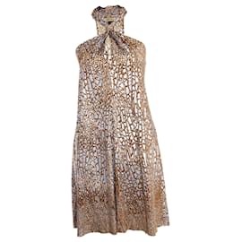 Autre Marque-ISSA London, blue beige sleeveless dress with giraffe print in size 6/S.-Blue