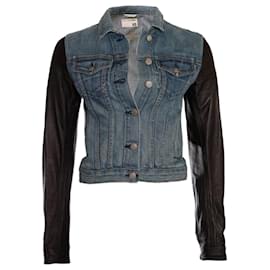 Rag & Bone-RAG & BONE, giacca di jeans con maniche in pelle-Nero,Blu