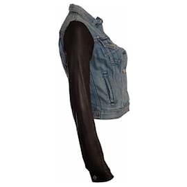 Rag & Bone-RAG & BONE, veste en jean avec manches en cuir-Noir,Bleu