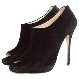 Jimmy Choo, black suede peeptoe ankleboots. Black