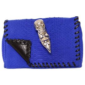 Autre Marque Maison Du Posh, Pochette bleu électrique en peau de serpent Bleu