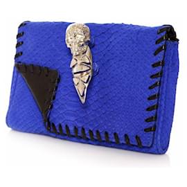 Autre Marque-Casa Du Posh, Bolso de mano azul eléctrico de piel de serpiente-Azul