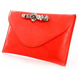 Autre Marque-Maison Du Posh, red lamb leather clutch bag-Red