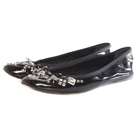 Prada, black patent leather ballerinas with studs Black