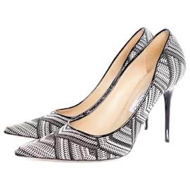 Jimmy Choo-Jimmy Choo, Abel pointed woven fabric pumps in black and white with geometric print in size 40.-Black,White