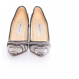 Jimmy Choo-Jimmy Choo, Abel pointed woven fabric pumps in black and white with geometric print in size 40.-Black,White