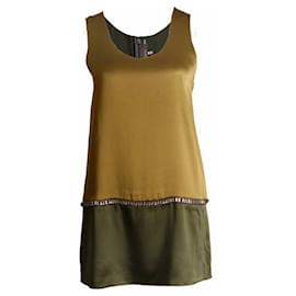 Vera Wang-Vera Wang, green/kakhi colored sleeveless top with stones in size 38/S.-Brown,Green