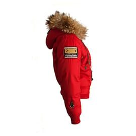 Dsquared2-Dsquared2, red bomber parka with fur collar.-Red