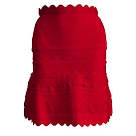 Herve Leger-HERVE LEGER, jupe moulante rouge en taille S.-Rouge
