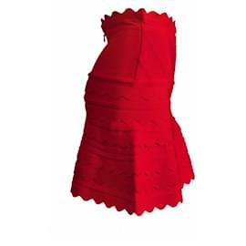 Herve Leger-HERVE LEGER, jupe moulante rouge en taille S.-Rouge