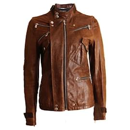 Dolce & Gabbana-Dolce & Gabbana, veste de motard en cuir marron.-Marron