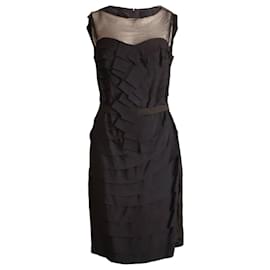 Lanvin-LANVIN, De color negro/vestido de noche azul con detalles transparentes y cinturilla elástica en talla 40fr/S.-Negro,Azul