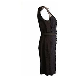 Lanvin-LANVIN, Cor preta/vestido de noite azul com detalhes transparentes e cós elástico no tamanho 40fr/S.-Preto,Azul