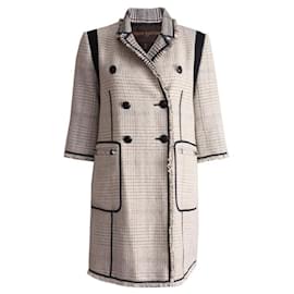 Louis Vuitton-Louis Vuitton, De color negro/abrigo de tweed blanco con mangas ¾ en talla FR40/S.-Blanco,Otro