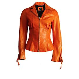 Autre Marque-Collezione Cinese, giacca blazer in pelle arancione taglia 2/S.-Arancione