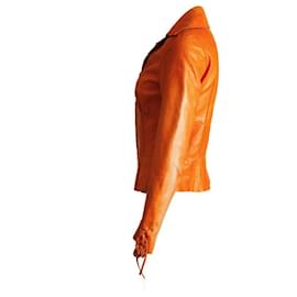 Autre Marque-Chinesische Sammlung, Orangefarbene Lederblazerjacke in Größe 2/S.-Orange