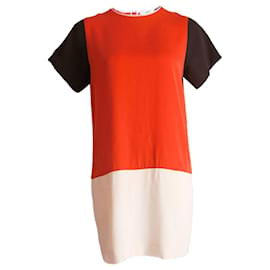 Céline-Céline, robe en soie orange/black/blanc en taille S.-Orange