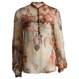 BLUMARINE, top gitano romántico. Castaño Multicolor