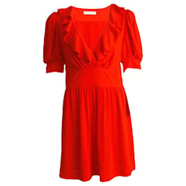 Chloé-Chloe, rot/orangefarbenes romantisches Kleid in Größe FR40/S.-Orange