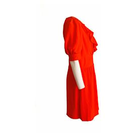 Chloé-Chloe, rot/orangefarbenes romantisches Kleid in Größe FR40/S.-Orange
